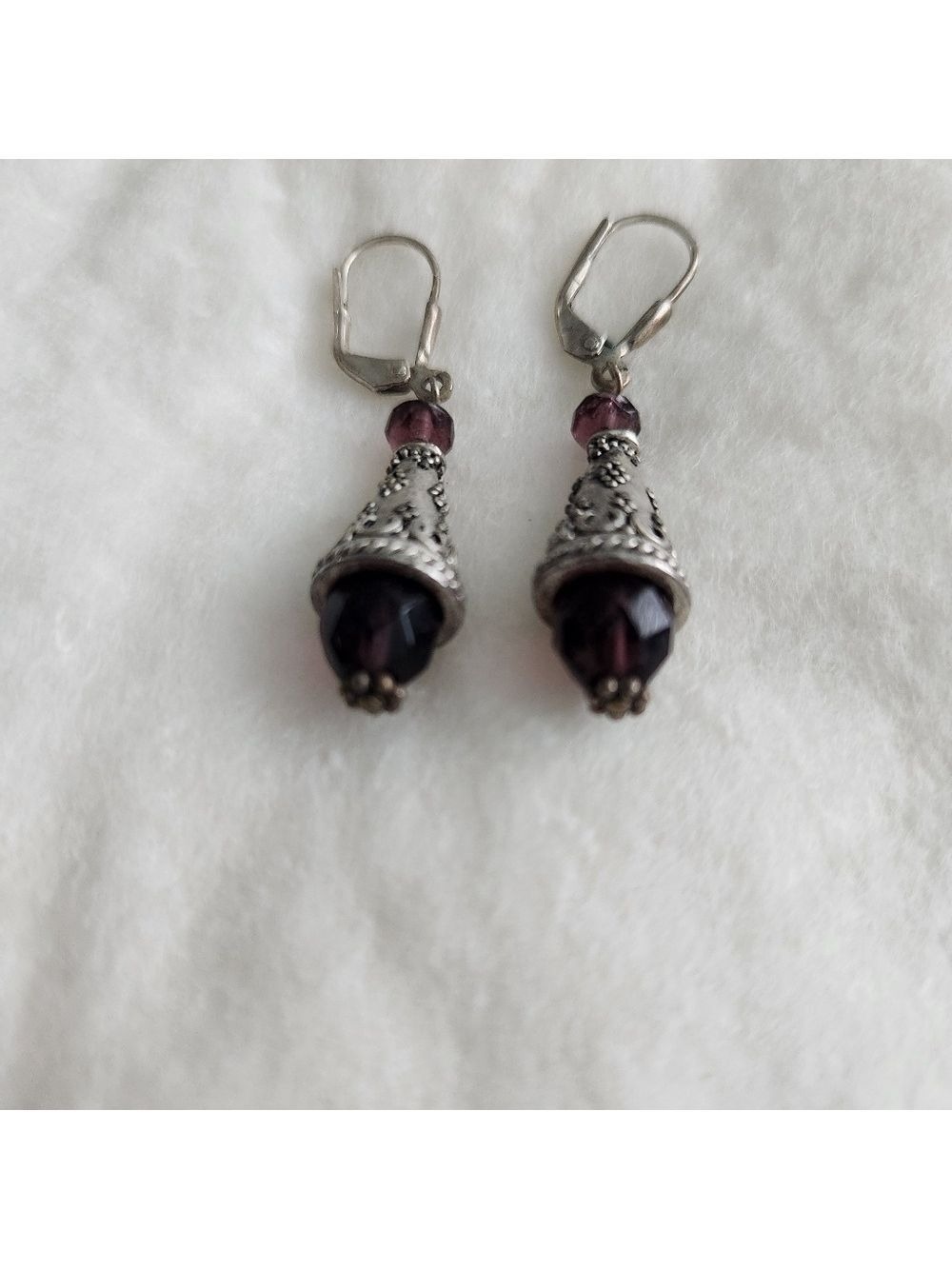 BALI SILVER AMETHYST EARRINGS - Picture 3 of 5